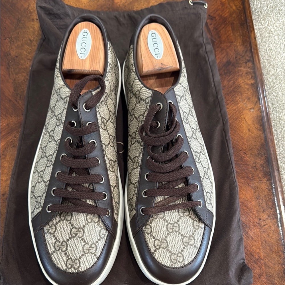 Gucci Brown and Cream Monogram Sneakers